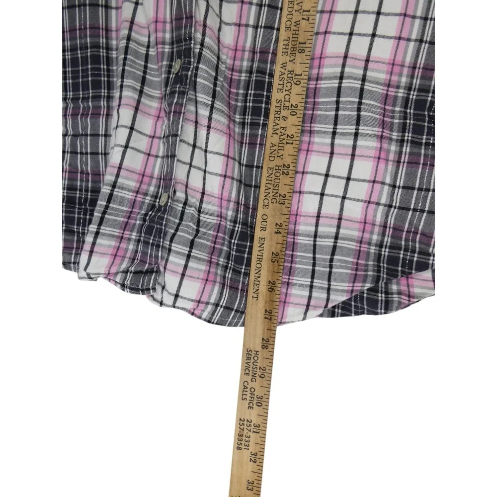 Victoria's Secret Womens Pajama Set XL Pink Plaid Button Up Sleepwear Drawstring